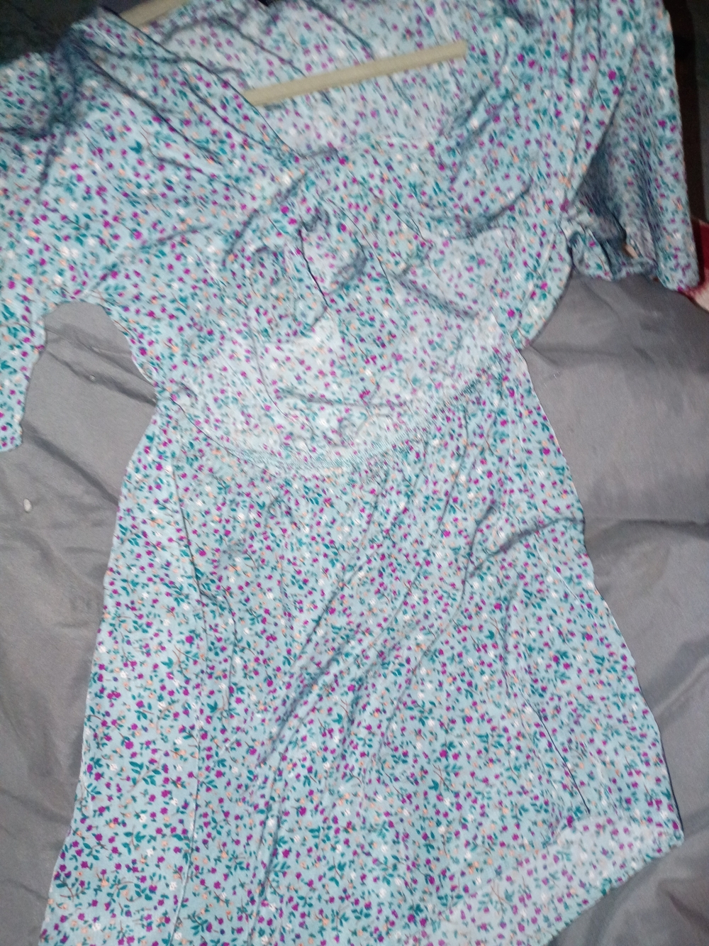 Floral Tie-Front Short Dress in Light Teal From Shein XL - Picture 3 of 5